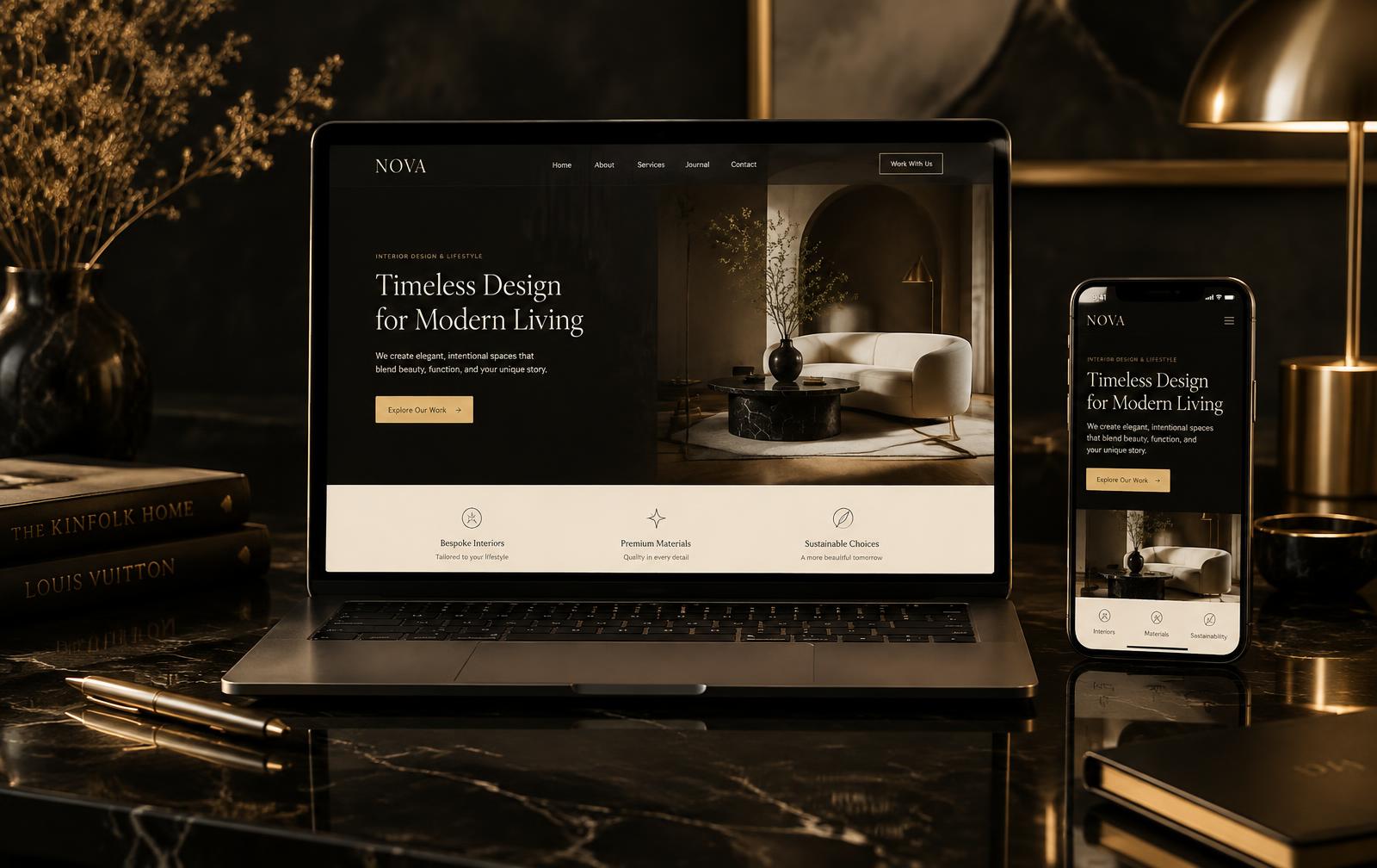 Exemple de site web moderne sur ordinateur et téléphone